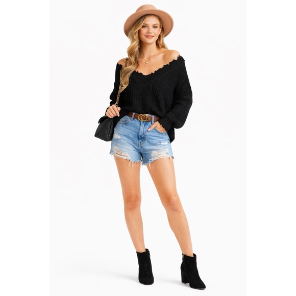 Free People Sweaters - Boutique Black Frayed Distressed Sweater